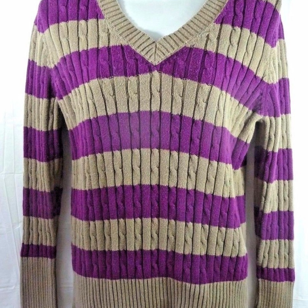 Liz & Co Woman Sweater 1X Brown Maroon Striped